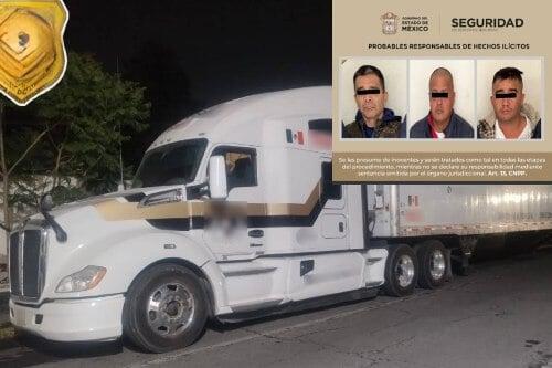 Caen tres sujetos con tráiler y mercancía robada en Ocoyoacac